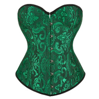 Corset Vert Vintage vert avec motifs floraux élégants, attache avant et laçage ajustable pour un style intemporel.