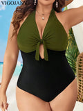 Maillot de Bain Amincissant Kaki et Noir