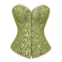 Corset Vert Vintage en tissu vert à motifs floraux avec attache à l'avant et design cintré élégant.