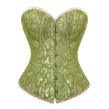 Corset Vert Vintage en tissu vert à motifs floraux avec attache à l'avant et design cintré élégant.