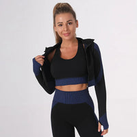 Ensemble 3 pièces Legging Taille Haute Brassière & Veste de Sport Femme