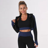 Ensemble 3 pièces Legging Taille Haute Brassière & Veste de Sport Femme