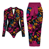 Ensemble Maillot de Bain Manches Longues et Jupe Paréo