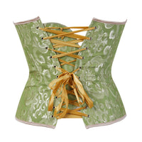 Corset Vert Vintage vert à laçage arrière doré, style rétro élégant avec finition satinée et tissu jacquard délicat.