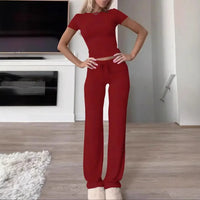 Ensemble femme top manches courtes et pantalon long gris 4