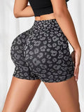 Short Legging de Sport Femme Push Up Tâches Léopard Taille Haute