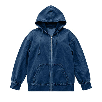 Veste denim bleu femme capuche oversize poches 4