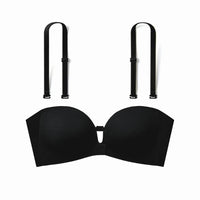 Soutien-gorge sans bretelles fermeture devant push-up rembourré – Noir