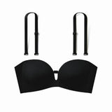 Soutien-gorge sans bretelles fermeture devant push-up rembourré – Noir
