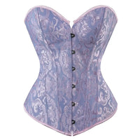 Corset Vert Vintage violet à motifs baroques avec fermeture à l'avant, élégant et confortable pour un style unique.