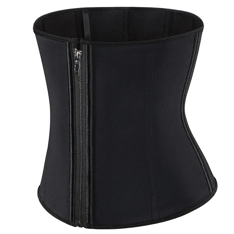 Gaine Zip noire avec fermeture éclair et 9 baleines en acier pour une silhouette affinée et un maintien confortable.