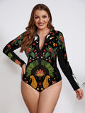 Maillot de Bain Grande Taille Une Pièce Manches Longues Zippé
