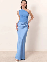 Robe Longue en Satin Une Bretelle