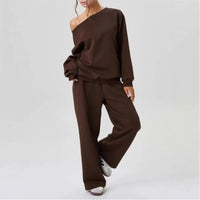 Ensemble femme sweat épaule dénudée et pantalon ample 2