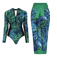 Ensemble Maillot de Bain Manches Longues et Jupe Paréo