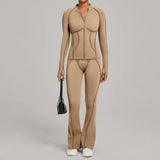 Ensemble Tenue Sport Fitness Pilates Côtelé Femme