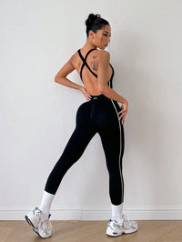 Combinaison Legging Fitness Noire Liseré Blanc Push Up