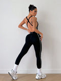 Combinaison Legging Fitness Noire Liseré Blanc Push Up