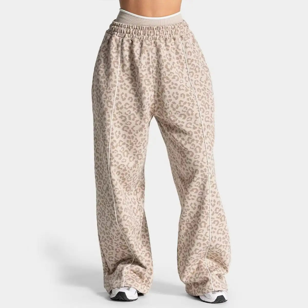 Pantalon large imprimé léopard femme respirant yoga – Kaki