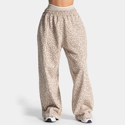 Pantalon large imprimé léopard femme respirant yoga – Kaki