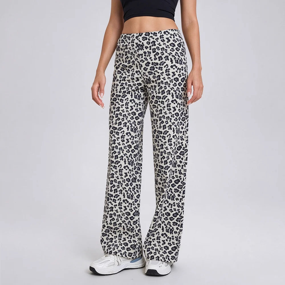 Pantalon imprimé léopard taille haute femme large 2