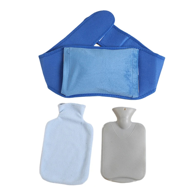 Bouillotte Tour de Taille bleue avec ceinture ajustable et housses de protection en flanelle et PVC pour soulagement du dos