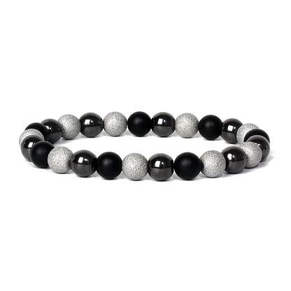Bracelet Magnetique pour Maigrir Homme avec perles noires et argentees texturees alternees en design elegant