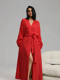 Robe de chambre polaire femme double face longue – Rouge