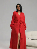 Robe de chambre polaire femme double face longue – Rouge