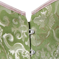 Corset Vert Vintage en tissu vert à motif vintage avec attache à l’avant pour un style élégant et confortable.