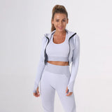 Ensemble 3 pièces Legging Taille Haute Brassière & Veste de Sport Femme