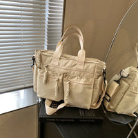 Sac cabas nylon grande capacité multi-poches femme – Blanc Cassé