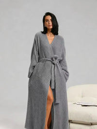 Robe de chambre polaire femme double face longue – Gris