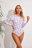 Maillot de Bain 1 Pièce Fermeture Éclair Devant Manches Longues Femme
