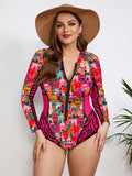 Maillot de Bain Grande Taille Une Pièce Manches Longues Zippé