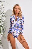 Maillot de Bain 1 Pièce Fermeture Éclair Devant Manches Longues Femme