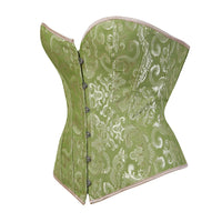 Corset Vert Vintage vert à motifs floraux avec attache avant et laçage arrière pour un ajustement confortable.