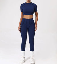 Ensemble Tenue Sport Fitness Pilates Côtelé Femme