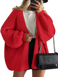 Cardigan femme tricot chunky beige manches longues – Rouge