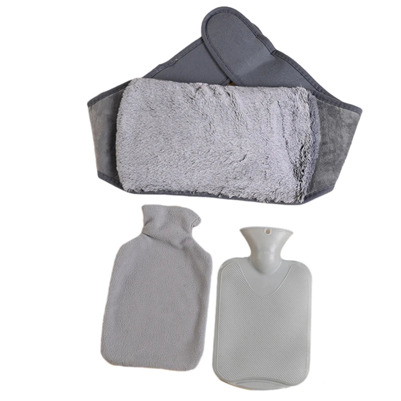 Bouillotte Tour de Taille grise avec ceinture ajustable, deux modeles de bouillotte en caoutchouc gris avec housse douce