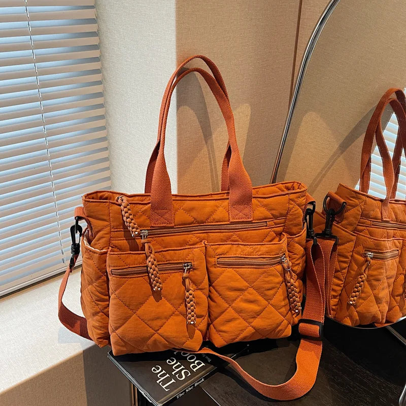 Sac à main femme grande capacité matelassé orange – Orange