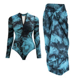 Ensemble Maillot de Bain Manches Longues et Jupe Paréo