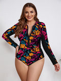 Maillot de Bain Grande Taille Une Pièce Manches Longues Zippé