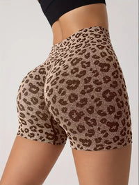 Short Legging de Sport Femme Push Up Tâches Léopard Taille Haute