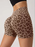 Short Legging de Sport Femme Push Up Tâches Léopard Taille Haute
