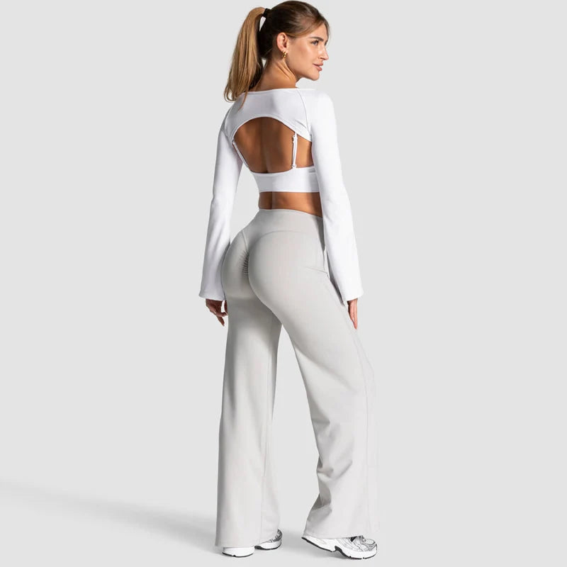 Pantalon large femme taille haute push up blanc 6