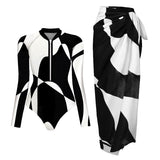 Ensemble Maillot de Bain Manches Longues et Jupe Paréo