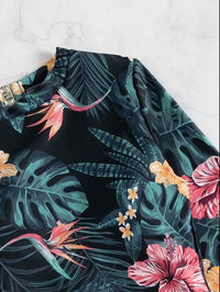 Maillot de Bain 1 Pièce Manches Longues Motif Tropical