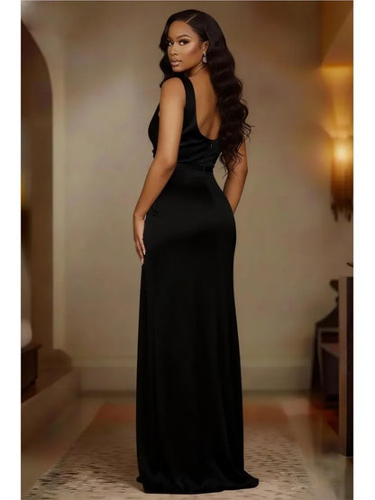 Robe longue satin ivoire dos nu drapée fendue 2