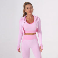 Ensemble 3 pièces Legging Taille Haute Brassière & Veste de Sport Femme